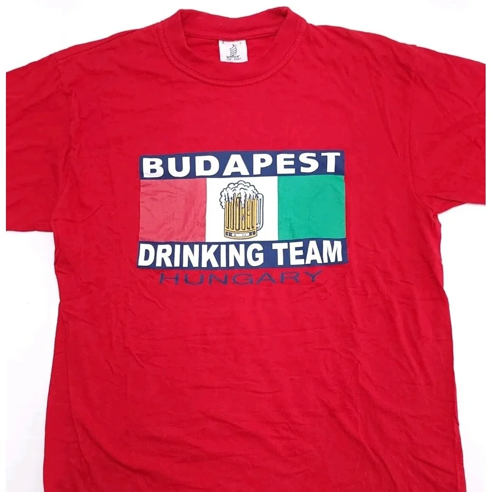 Beer T-Shirt‎ BUDAPEST DRINKING TEAM Hungary Flag Red Sz Large